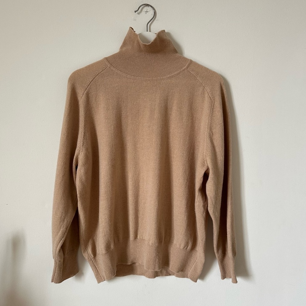 Demylee NY Tan Wool Turtleneck Sweater Relaxed Fit Size M
